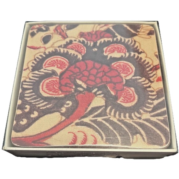 Pottery Barn Jordan Cork Coasters Set of 4 Tan Red Brown Fall Table Decor New - Picture 1 of 8